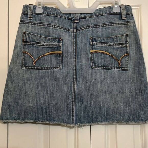 Vintage Y2K Ribbed Washed Denim Mini Skirt With Raw Hem Retro vintage preppy - Picture 6 of 7
